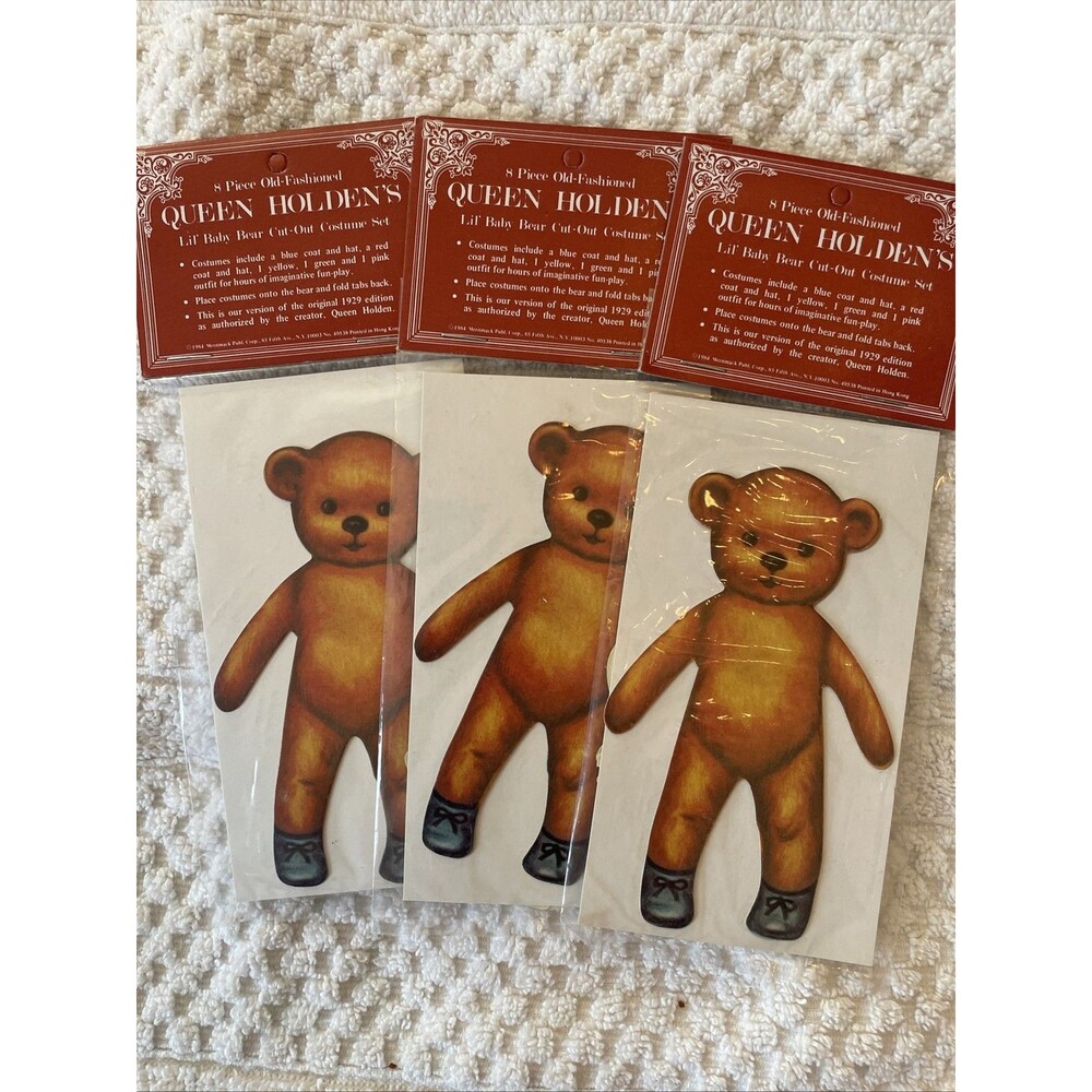 Vintage Teddy Bear Paper Doll With Clothes Hat Lot Merrimack 3 PCs Queen Holden